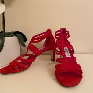 EUC JIMMY CHOO Red Suede Sandals IT 38 Fits like US 7